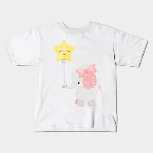 Elephant With Balloon, Crown, Cute Elephant, Star Kids T-Shirt